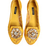 Dolce & Gabbana Yellow Taormina Lace Crystals Flats Shoes