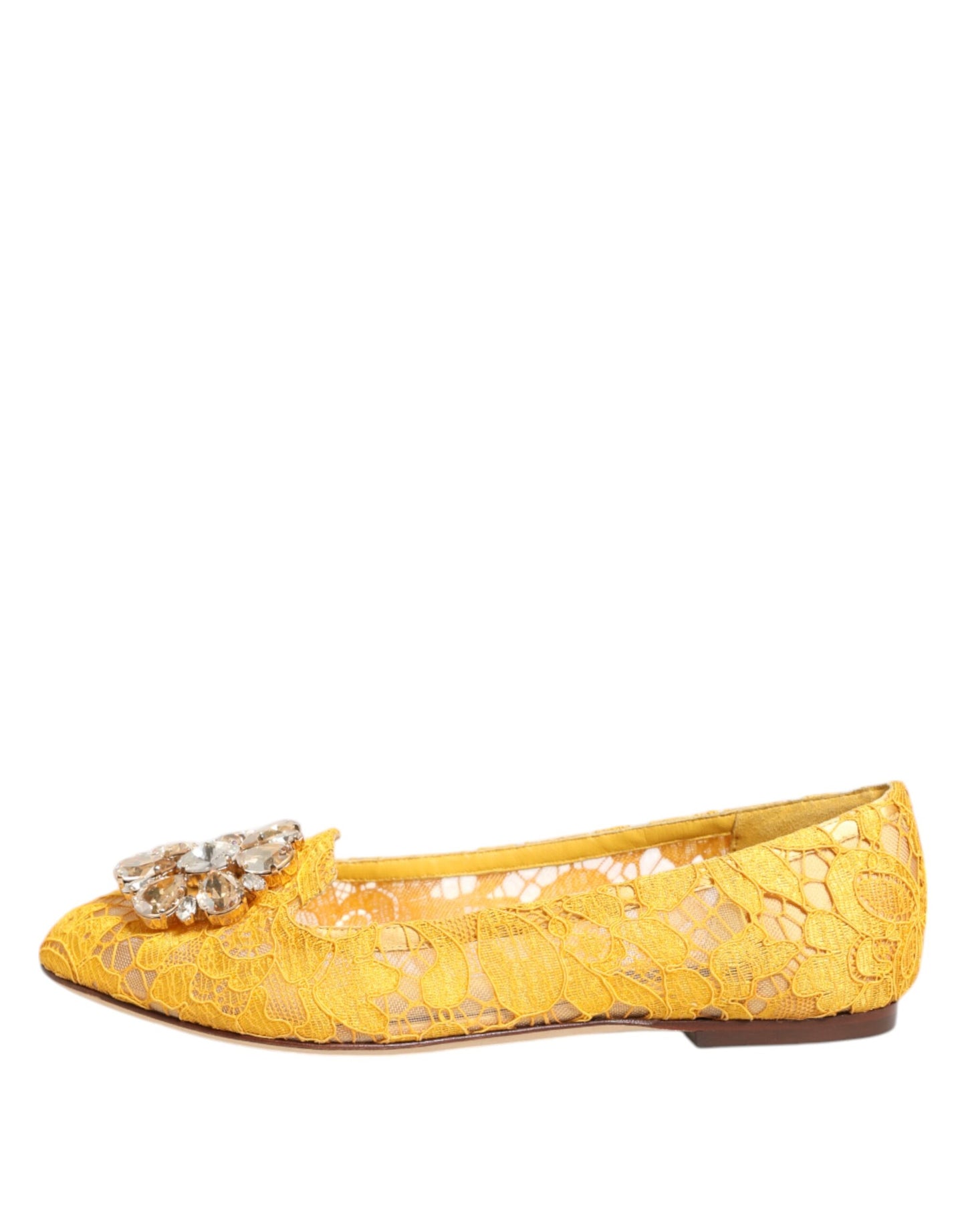 Dolce & Gabbana Yellow Taormina Lace Crystals Flats Shoes