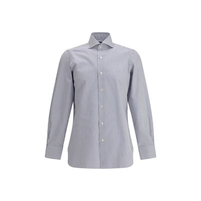 Finamore Blue Cotton Pattern Shirt