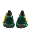 Dolce & Gabbana Green Mink Fur Satin Banana Leaf Sandals Shoes