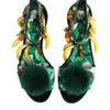 Dolce & Gabbana Green Mink Fur Satin Banana Leaf Sandals Shoes
