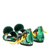 Dolce & Gabbana Green Mink Fur Satin Banana Leaf Sandals Shoes