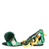 Dolce & Gabbana Green Mink Fur Satin Banana Leaf Sandals Shoes