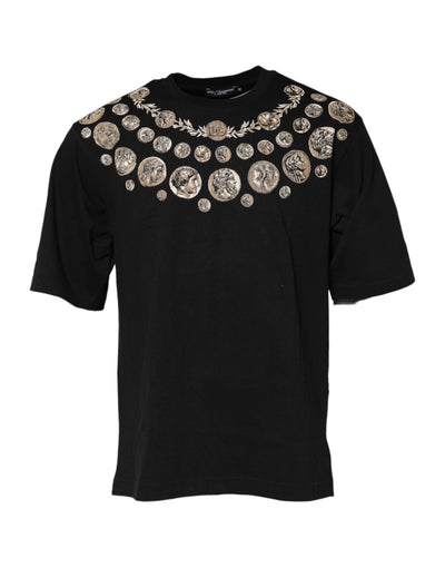 Dolce & Gabbana Black Coin Print Cotton Crew Neck T-shirt