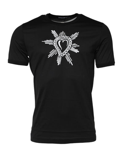 Dolce & Gabbana Black Sacred Heart Cotton Crew Neck T-shirt