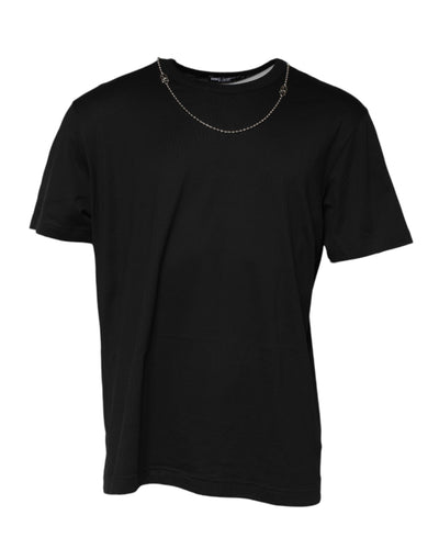 Dolce & Gabbana Black Chain Necklace Cotton Crewneck T-shirt