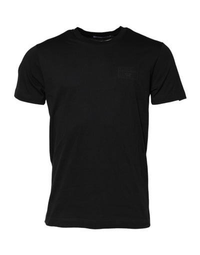 Dolce & Gabbana Black Logo Plaque Cotton Crew Neck T-shirt