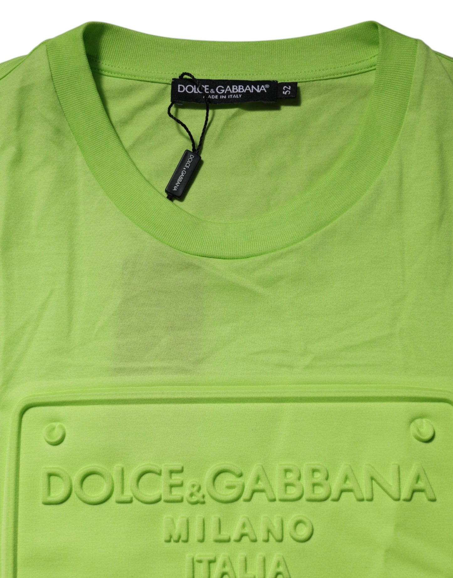 Dolce &amp; Gabbana Grünes Baumwoll-T-Shirt mit geprägtem Logo und Rundhalsausschnitt