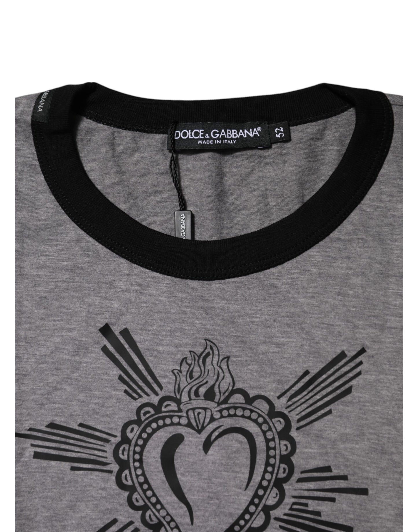 Dolce & Gabbana Gray Sacred Heart Cotton Crew Neck T-shirt