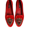Dolce & Gabbana Red Velvet DG Heart Loafers Flats Shoes