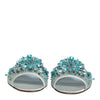 Dolce & Gabbana Silver Blue Leather Bead Embellish Slide Shoes
