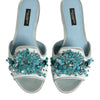 Dolce & Gabbana Silver Blue Leather Bead Embellish Slide Shoes