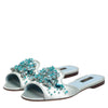 Dolce & Gabbana Silver Blue Leather Bead Embellish Slide Shoes