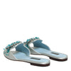 Dolce & Gabbana Silver Blue Leather Bead Embellish Slide Shoes