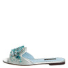 Dolce & Gabbana Silver Blue Leather Bead Embellish Slide Shoes
