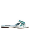Dolce & Gabbana Silver Blue Leather Bead Embellish Slide Shoes