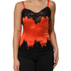 Dolce & Gabbana Red Black Lace Trim Silk Sleeveless Tank Top