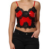 Dolce & Gabbana Red Black Lace Trim Polyester Sleeveless Tank Top