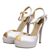Dolce & Gabbana White Satin Platform Heels Sandals Shoes