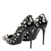 Dolce & Gabbana Black Crystals Studs Stiletto Pumps Shoes