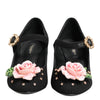 Dolce & Gabbana Black Flower Crystal Embellished Mary Jane Shoes