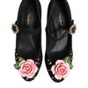 Dolce & Gabbana Black Flower Crystal Embellished Mary Jane Shoes