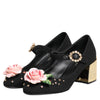 Dolce & Gabbana Black Flower Crystal Embellished Mary Jane Shoes
