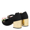 Dolce & Gabbana Black Flower Crystal Embellished Mary Jane Shoes