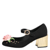 Dolce & Gabbana Black Flower Crystal Embellished Mary Jane Shoes