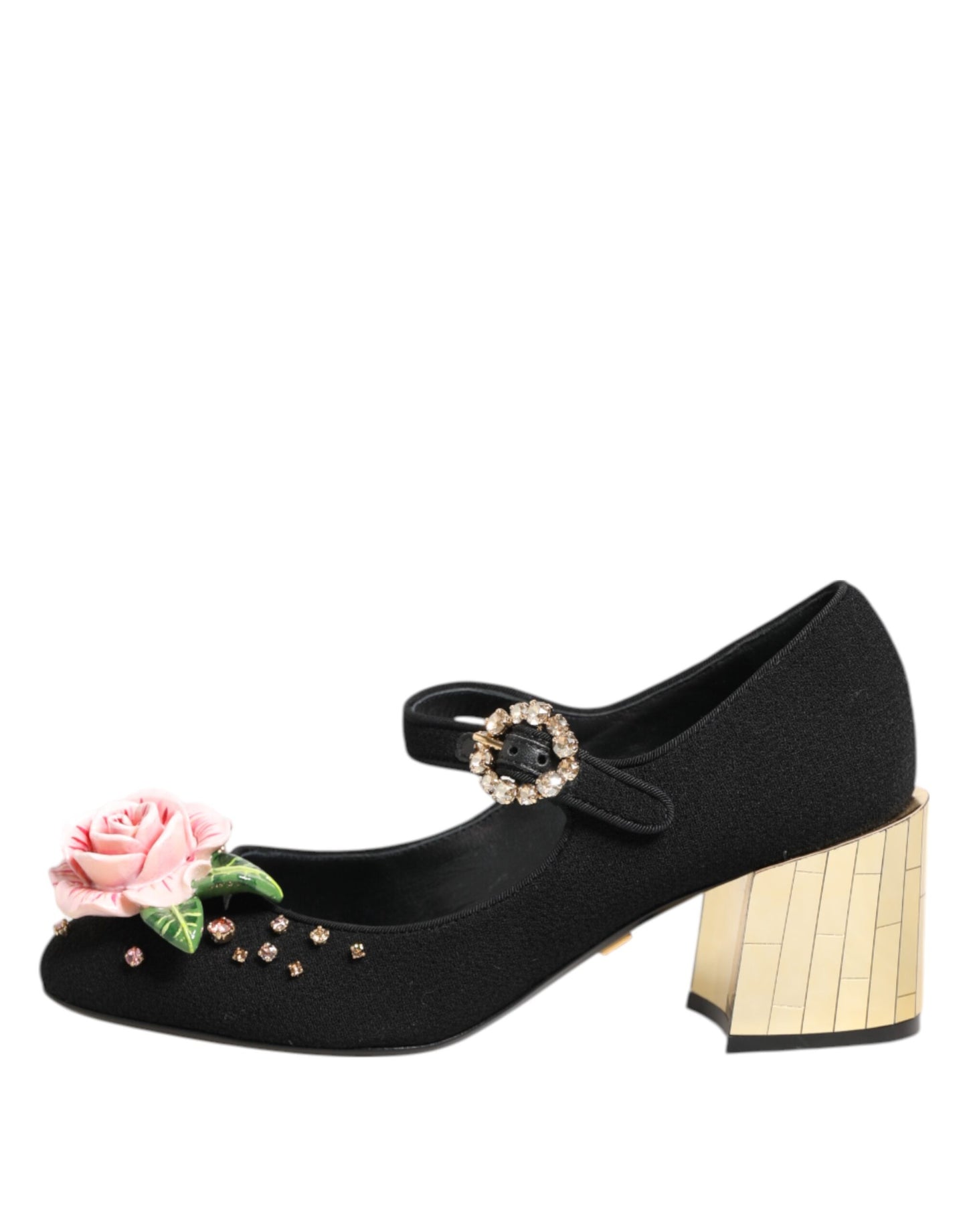 Dolce & Gabbana Black Flower Crystal Embellished Mary Jane Shoes