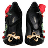 Dolce & Gabbana Black Roses Crystal Brooch Mary Jane Shoes