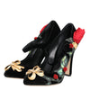 Dolce & Gabbana Black Roses Crystal Brooch Mary Jane Shoes