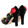 Dolce & Gabbana Black Roses Crystal Brooch Mary Jane Shoes