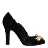 Dolce & Gabbana Black Roses Crystal Brooch Mary Jane Shoes