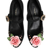 Dolce & Gabbana Black Flower Crystal Embellished Mary Jane Shoes
