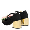 Dolce & Gabbana Black Flower Crystal Embellished Mary Jane Shoes