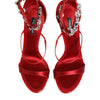 Dolce & Gabbana Red Satin Crystals Keira Sandals Heels Shoes