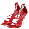 Dolce & Gabbana Red Satin Crystals Keira Sandals Heels Shoes