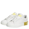Dolce & Gabbana White Yellow Leather Low Top Sneakers Shoes