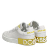 Dolce & Gabbana White Yellow Leather Low Top Sneakers Shoes