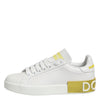 Dolce & Gabbana White Yellow Leather Low Top Sneakers Shoes