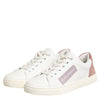 Dolce & Gabbana White Pink Leather Low Top Sneakers Shoes