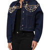 Dolce & Gabbana Blue Cotton Denim Crystal Embellished Jacket