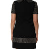 Dolce & Gabbana Black Crystal Embellished Collared Mini Dress