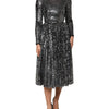Dolce & Gabbana Black Sequined Long Sleeves Midi A-line  Dress