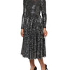 Dolce & Gabbana Black Sequined Long Sleeves Midi A-line  Dress