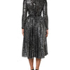 Dolce & Gabbana Black Sequined Long Sleeves Midi A-line  Dress