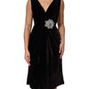 Dolce & Gabbana Black Velvet Flower Embellishment Aline Dress