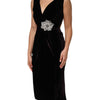 Dolce & Gabbana Black Velvet Flower Embellishment Aline Dress