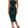 Dolce & Gabbana Green Silk Satin Fitted Strapless Dress